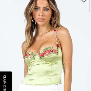 Princess Polly Enchante to Meet You Green Satin Top Ladies US 4 NWT